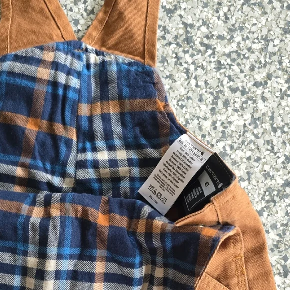 Carhartt Brown and Blue Plaid Overalls - Picture 2 of 2